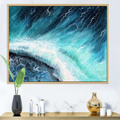 Bleu marine, vagues de l'océan et écume de mer blanche I - peinture sur toile