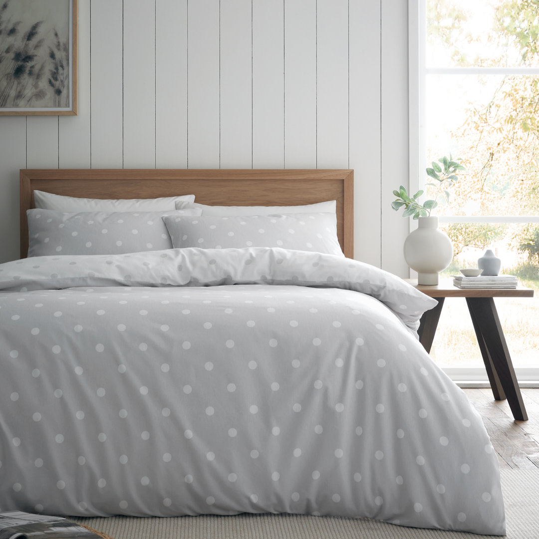 Brushed Polka Dot Cotton Reversible Duvet Cover Set