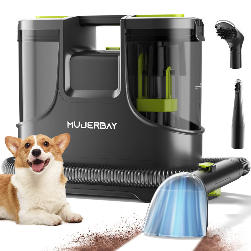 MUJERBAY 12Kpa Portable carpet cleaner machine, Easy Move with Handle, 1.5-inch Deep Cleaning Machine for Couch, Stairs, Car and Pet Messes.