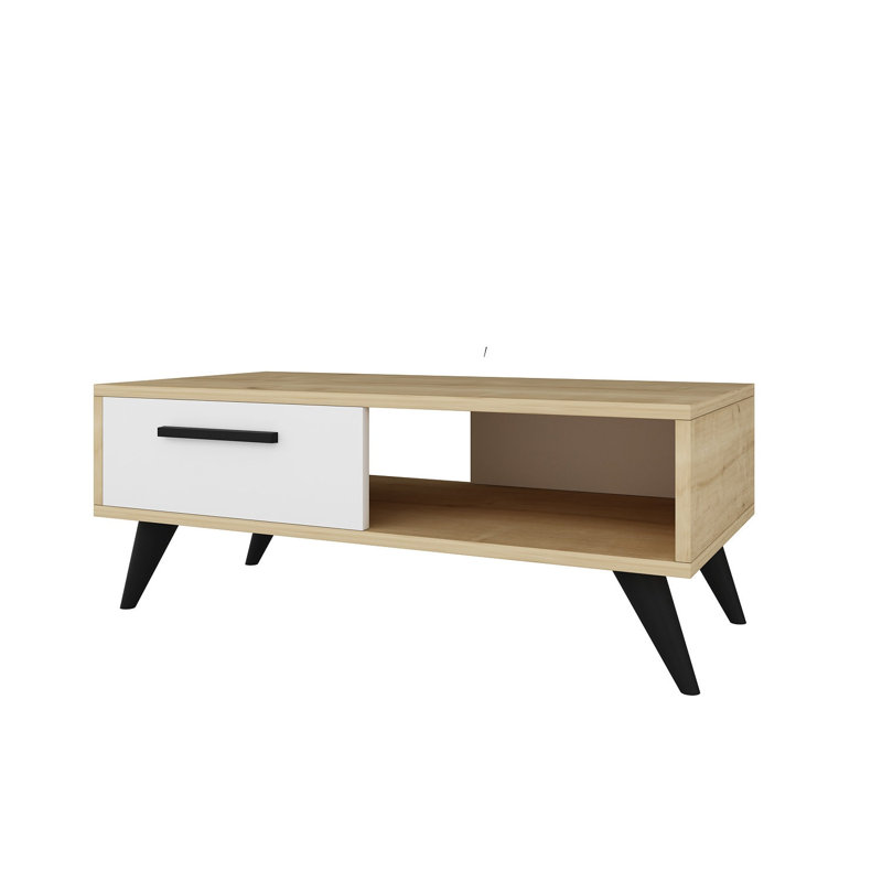 Table basse à 4 pieds, Brun clair / blanc / noir, Brun pâle