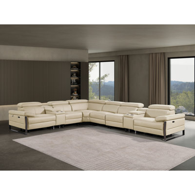 Canapé modulaire inclinable électrique en forme de L en cuir italien 8 pièces avec 3 fauteuils inclinables et appuis-tête électriques