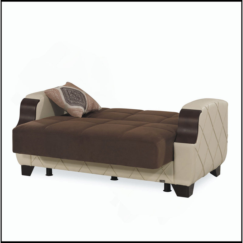 Causeuse convertible rembourrée avec rangement, brun foncé, Brun, Crème, crème
