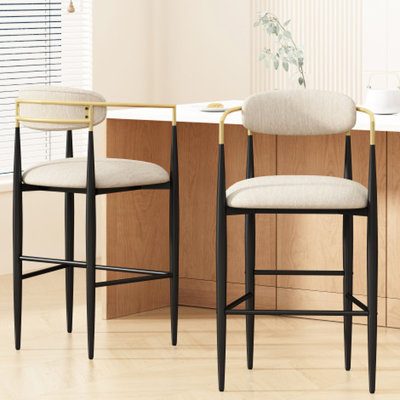 2 Beige Upholstered - Counter Height With Iron Legs For Versatile Kitchen Stools Leg Structure