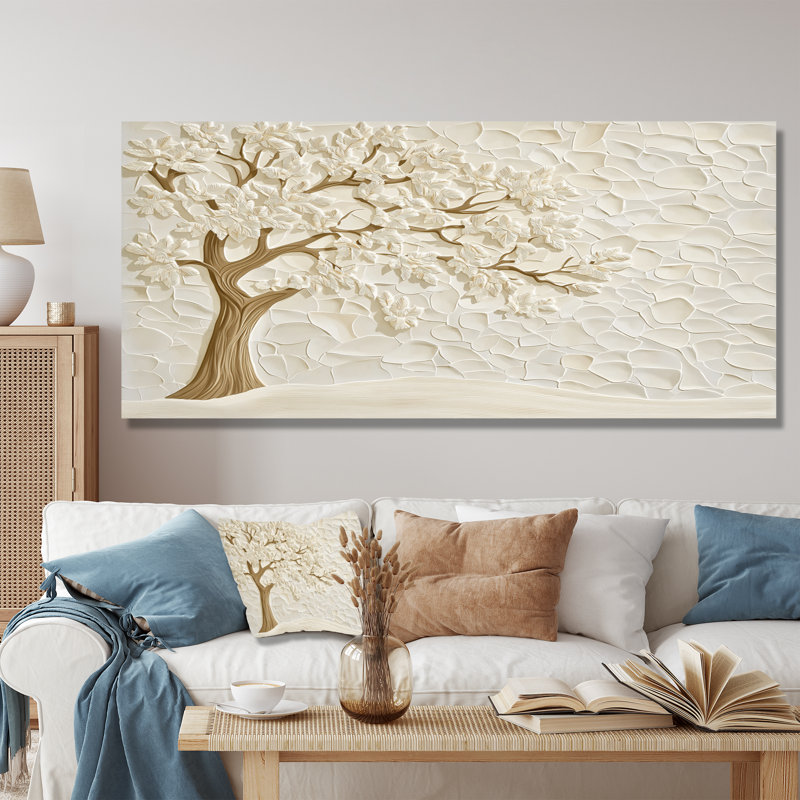 Arbre d'hiver beige avec vent Gloden I - décor métallique, H 28 po x l 60 po x P 0,84 po