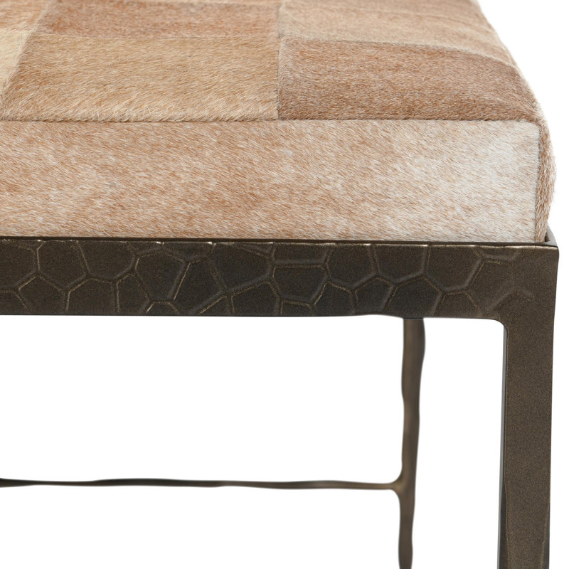 Achen Leather Hide Ottoman Bench, Blonde, 18.5" H x 28" W x 16" D