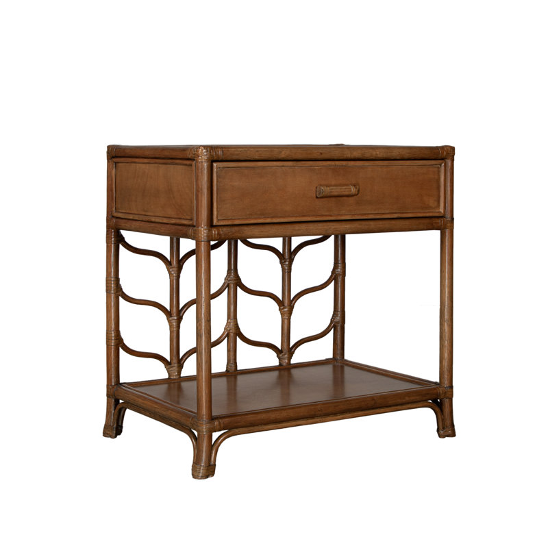 Ivy 28'' W Bamboo / Rattan Nightstand, Golden Mahogany