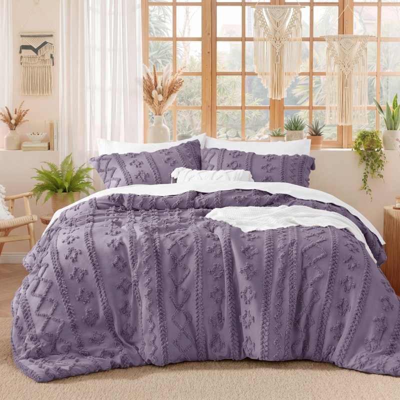 Ensemble d'édredon touffeté Boho, Grand lit, Mauve gris