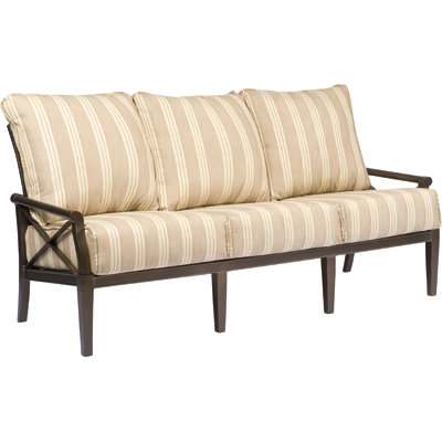 Andover 77'' Wide Patio Sofa with Cushions, Chestnut Brown, Spectrum Denim Sunbrella® Plainweave