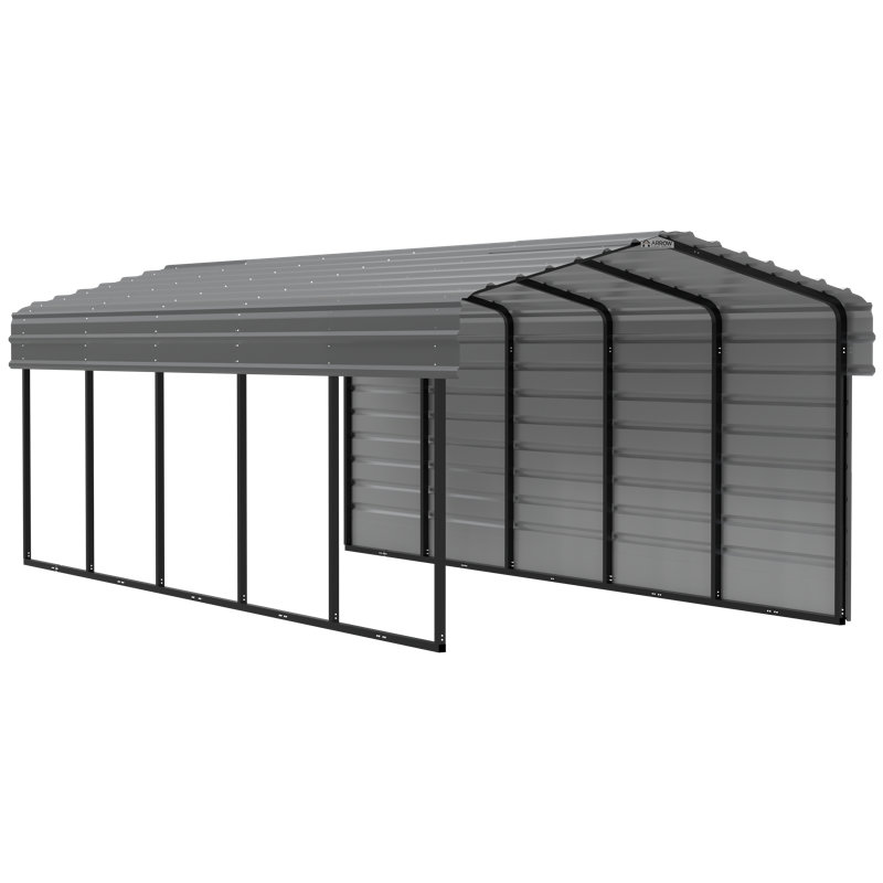 Charcoal Steel 10x24 ft Carport with Enclosure