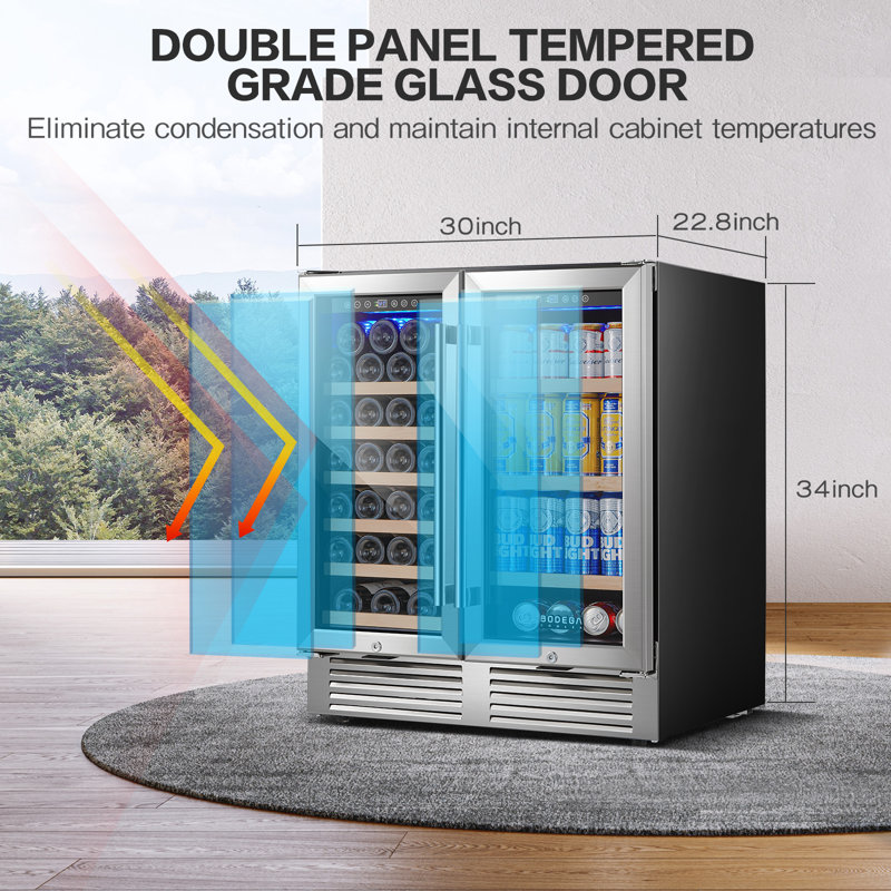 BODEGACOOLER Wine and Beverage Refrigerator 30 Inch, 31 Bottles and 92 Cans Large Capacity