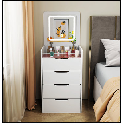 Bureau de coiffeuse 3 en 1 avec miroir rabattable, bureau en verre et 3 tiroirs pour une chambre à coucher moderne