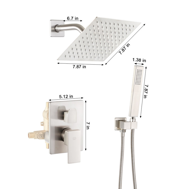 Système de douche complet avec valve brute, Nickel brossé