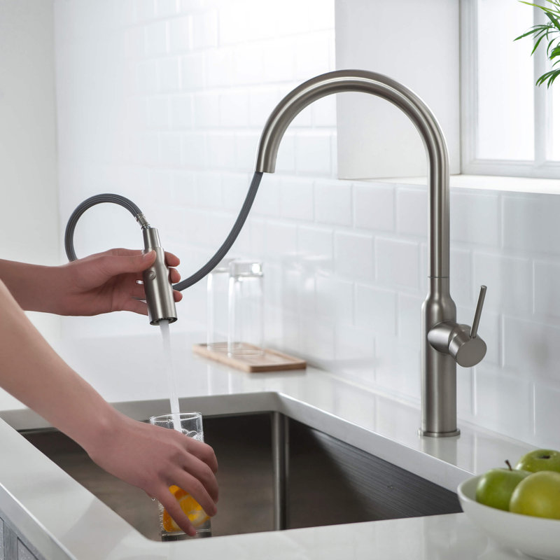 KIBI Hilo Pull Down Kitchen Faucet, Brushed Nickel, Without Soap Dispenser