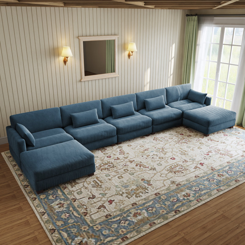 7 Seater Corduroy Corner Sofa , Navy Corduroy
