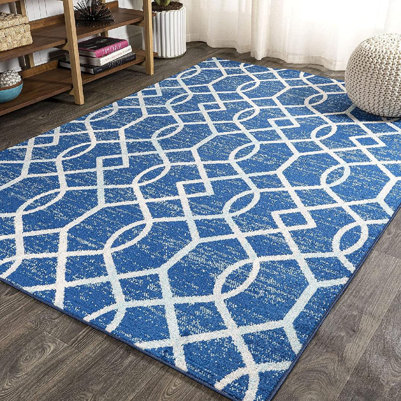 Oakden Ogee Fretwork Blue/Gray Rug, Rectangle 4' x 6'