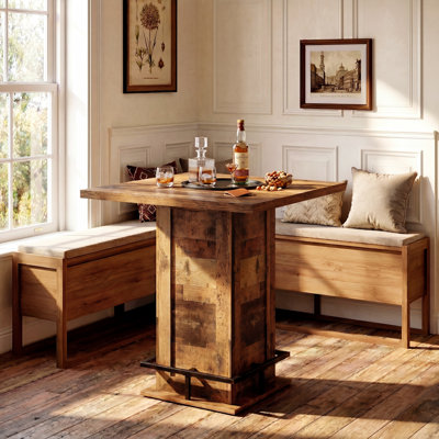 39.4" H Small Square Dining Table, Kitchen Bar Table with Footrest, Bar Height Table for Dining Room, Kitchen, Restaurant