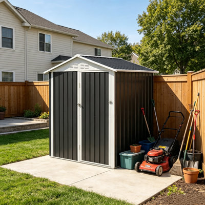 Remise de rangement d'extérieur gris foncé de 5 pi x 3 pi avec structure et base en alliage d'aluminium pour un patio