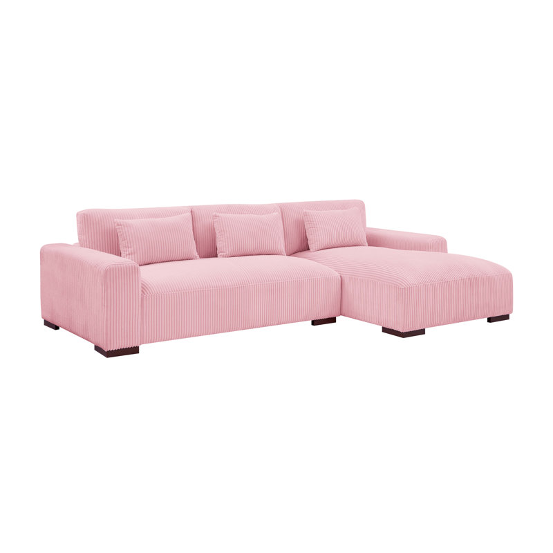 Asyiah 114.5" Wide Microfiber Sofa & Chaise, Right Hand Facing, Pink Corduroy