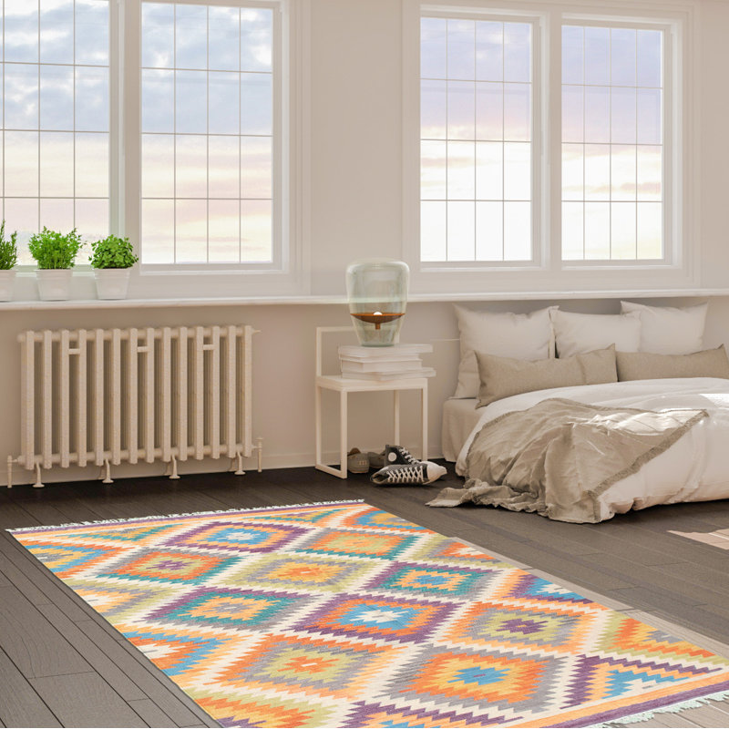 Tapis décoratif en laine noué à la main de conception unique Ivoire de 5 pi x 7 pi 10 po « New Age Anatolian »