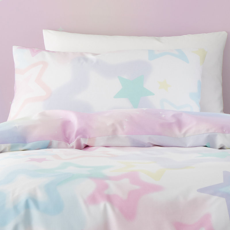 Ombre Stars Reversible Duvet Cover Set, Double Duvet Cover + 2 Standard Pillowcases, White