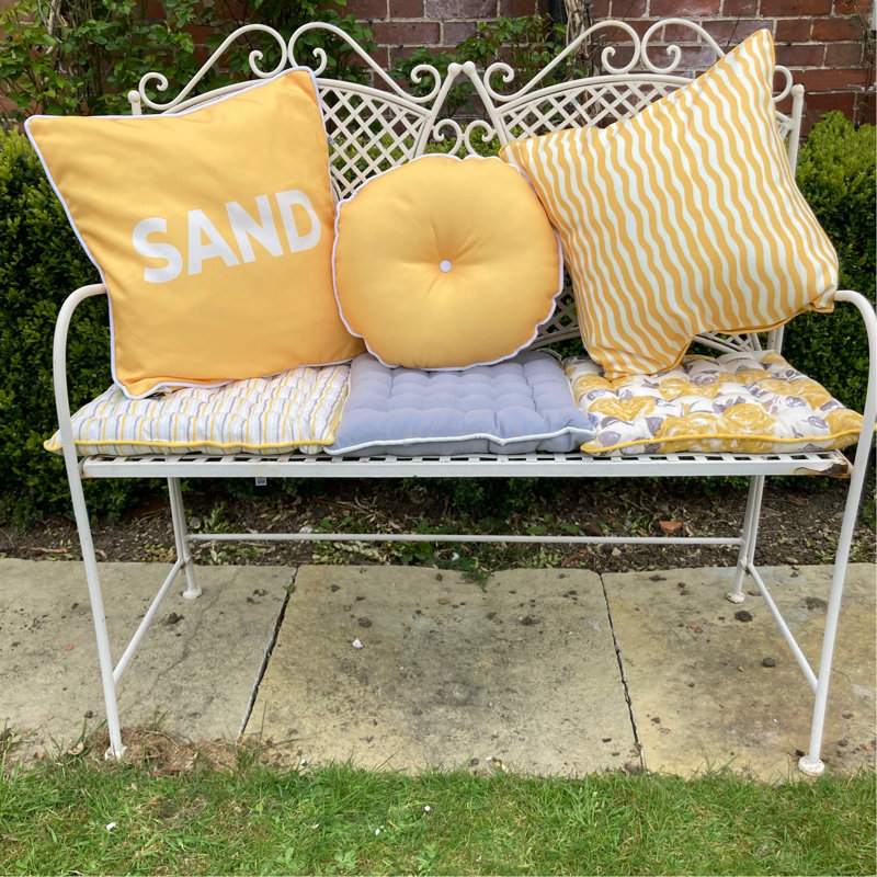 Indoor / Outdoor Striped Square Throw Cushion, Yellow/White