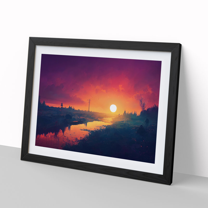 City Sunset - Framed Print, 25cm H x 34cm W x 2cm D, Black Framed