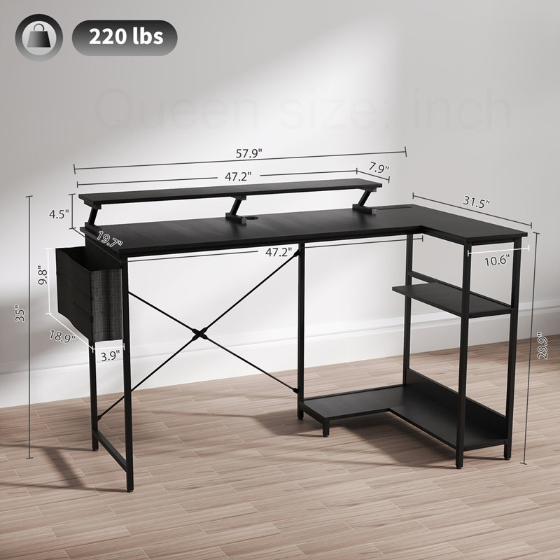 Computer Desk with Reversible L Shaped, Black