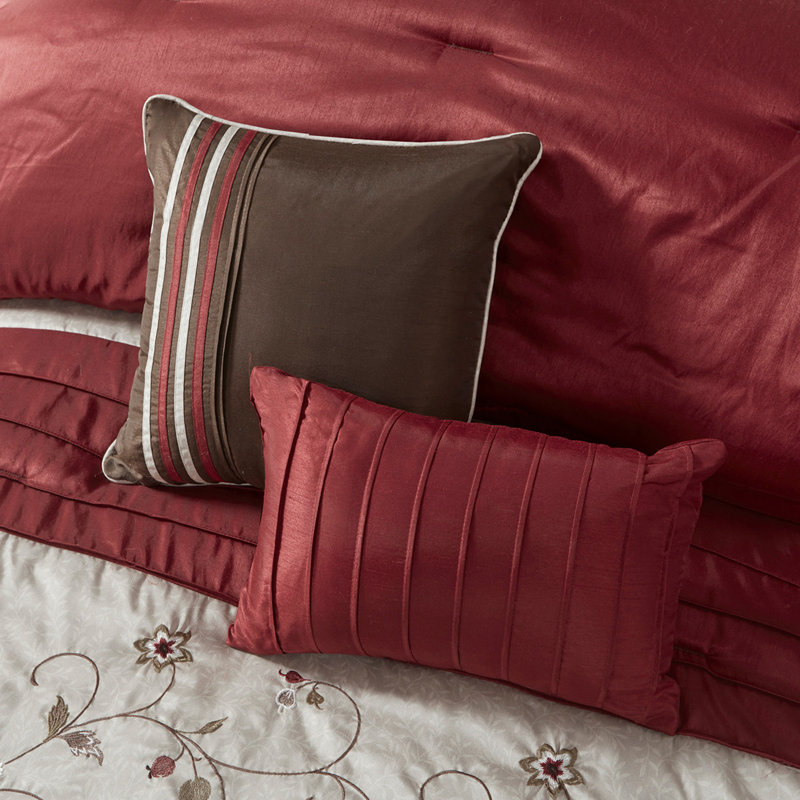 Embroidered 7 Piece Comforter Set Red