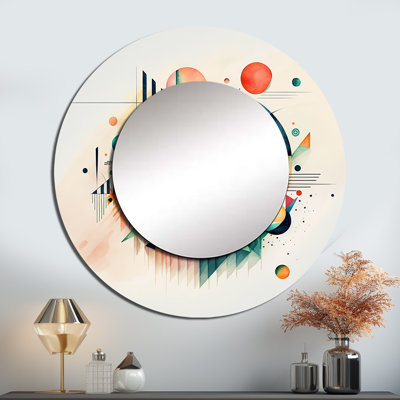 Art géométrique multicolore Pombier - grand miroir mural géométrique, miroir rond orange unique, impression d'art en métal