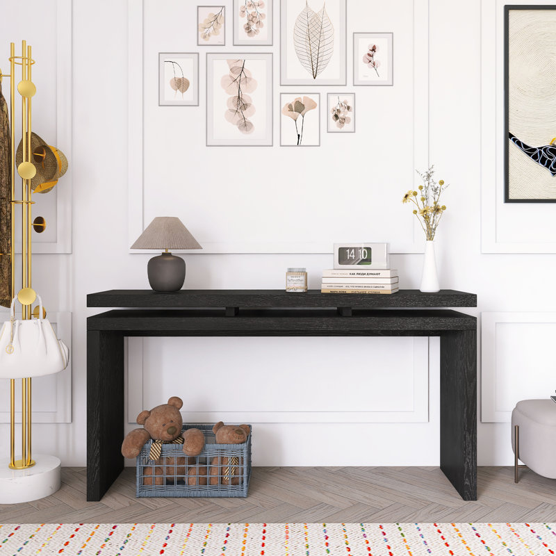 Antique Natural Farmhouse Console Table - Retro Wooden Entryway Table, Black