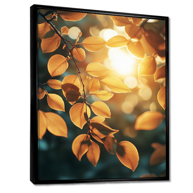 Art sur toile, "Sun-Kissed Leaves III", Noir, Impression encadrée sans passe-partout, H 20 po x l 12 po