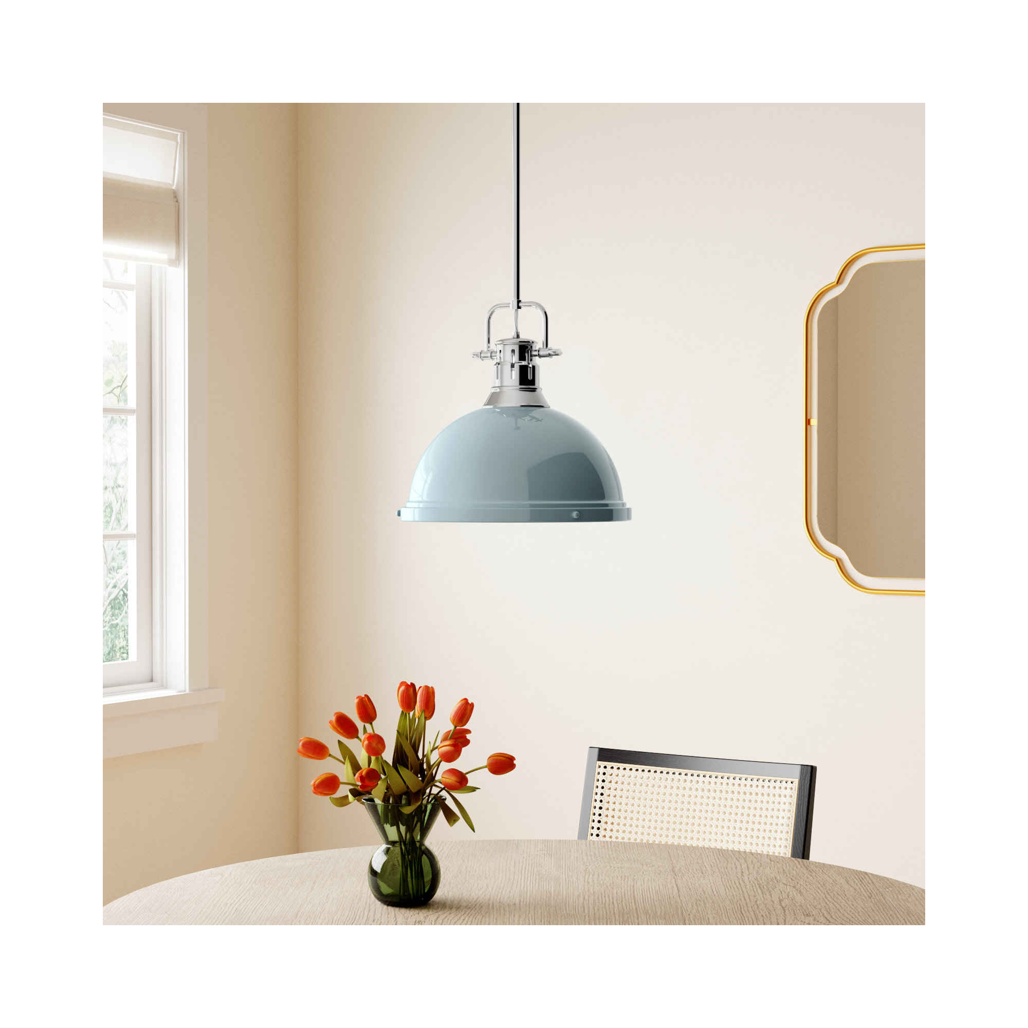 Calico Single Light Steel Dimmable Pendant, Seafoam, Chrome