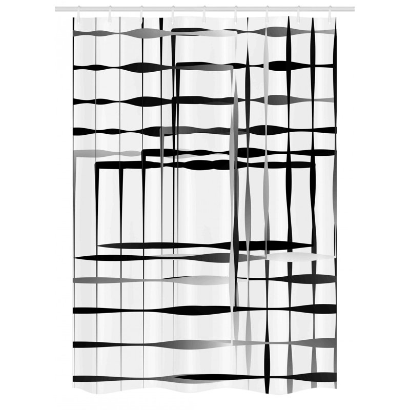 Black and White Geometric Fabric Shower Curtain with Hooks