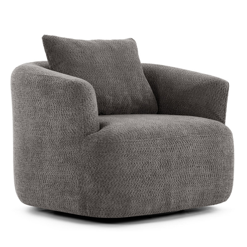 360° Swivel Chair, 38.2" Accent Chair Sofa, Upholstered Swivel Barrel Sofa Chair With A Throw Pillow For Living Room, Bedroom, Office And Hotel