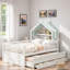 Lit maison avec lit gigogne, tablettes de tête de lit et tiroirs de rangement-354876129-354876128