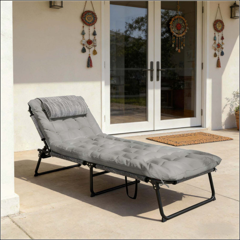 Outdoor Sun Lounger,Folding Chaise Lounge Chair, Gray