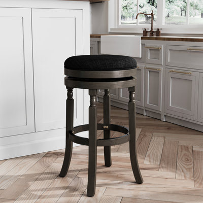 Tabouret de bar de 30 po de style gris vieilli, assise en tissu gris anthracite, fabrication en bois franc, tabouret pivotant à 360 degrés en mousse, finition et tissu, base robuste, pivotant, repose-pieds de 12 po, pour la maison