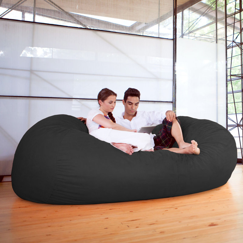 7 Foot Giant Bean Bag Sofa, Black Microsuede