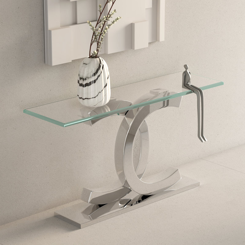 Joneer 55.1'' Glass Top Console Table, Silver