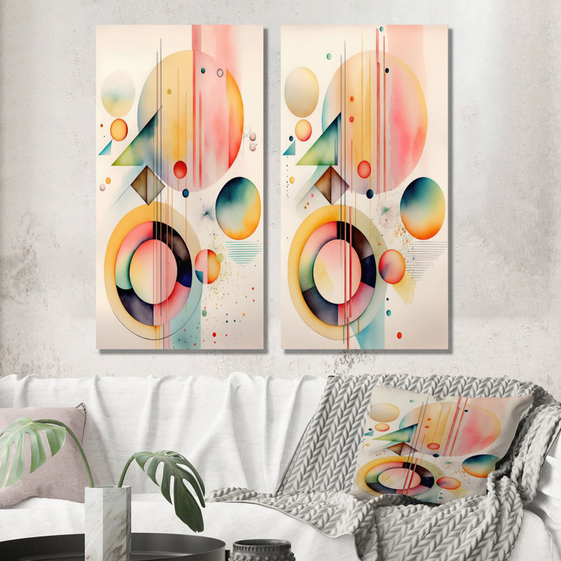 Pastel Minimalist Multi Shape Art II - ensemble de 2 décorations murales modernes, H 40 po x l 40 po, Toile tendue