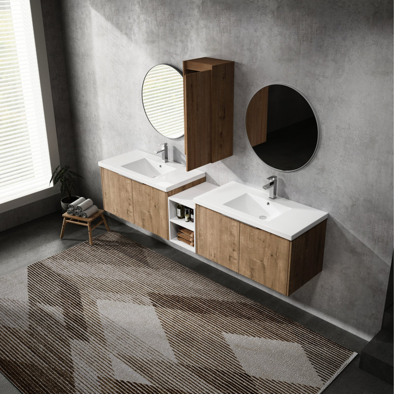 Meuble-lavabo moderne 84 po avec lavabo et armoire latérale, 84"