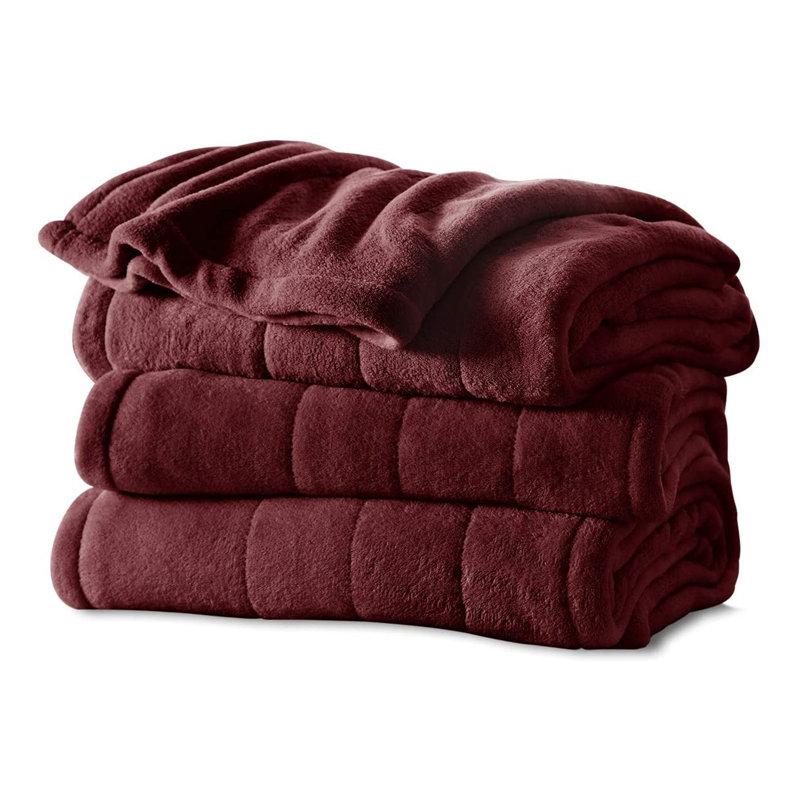 Sunbeam Queen Electric Heated MicroPlush Blanket in Garnet with Dual Digital Display Controller