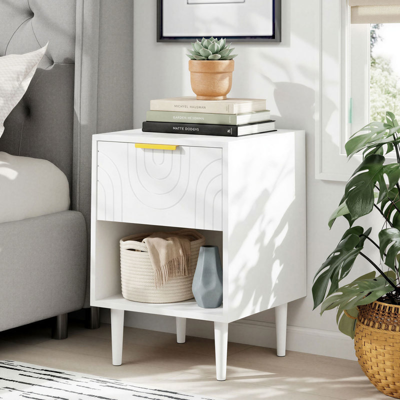 Table de chevet moderne 15,8 "avec un tiroir et une tablette ouverte, blanc