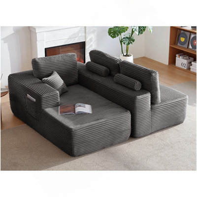 Canapé modulaire 104 po avec méridienne en forme de L et poches latérales, conception modulaire moderne, assise profonde, canapé rembourré pour le salon / chambre à coucher, sans assemblage requis (tissu moelleux), gris, orienté vers la gauche