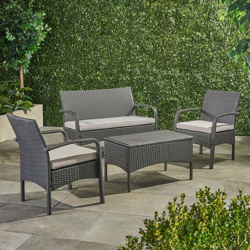 Berthony 4 - Person Patio Conversation Set with Cushions, Gray/Light Gray