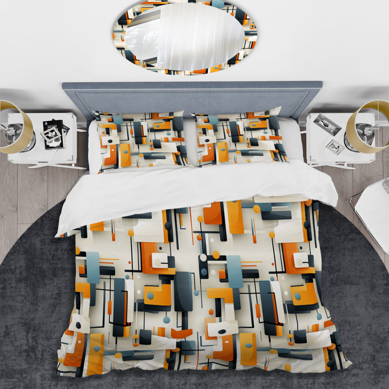 Ensemble de housse de couette géométrique Grey Industrial Geometric Rectangle Mirage