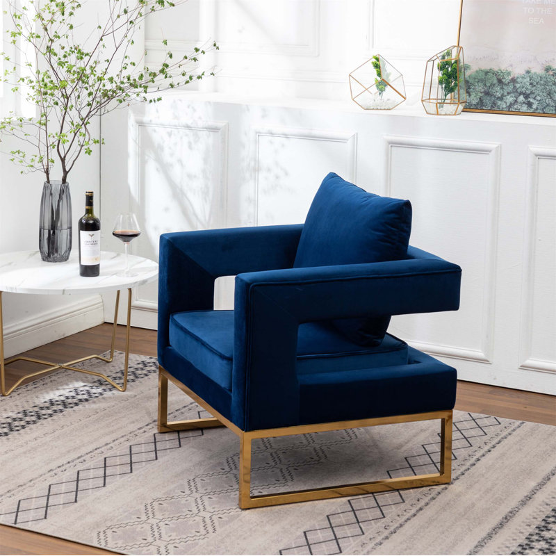 Lenola Contemporary Upholstered Accent Arm Chair, Blue Fabric