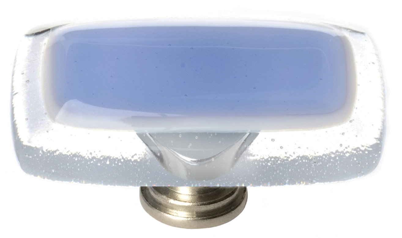 Reflective Rectangular Cabinet Knob, Polished Chrome, Sky Blue