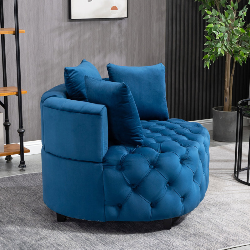 Siège de salon en velours bleu, fauteuil d'appoint moderne avec mousse, H 33,02 po x l 39,9 po x P 36,48 po, Bleu