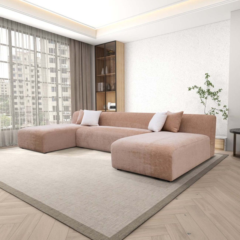 Canapé modulaire avec repose-pieds, Tissu pêche